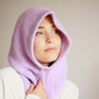 Rib Knit Fine Angora Wool Hooded Hat Snood With Pull Strings, thumbnail 2 of 8