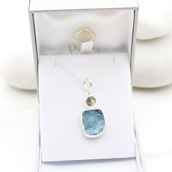 Aquamarine And Moonstone Gemstone Ladies Silver Pendant, 2 of 3