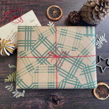 Patchwork Green Cheque Paper Fibre Wrapping Paper, 5 of 12