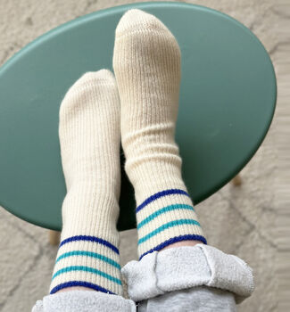 100% Cashmere Blue Stripe Sport Socks, 2 of 8