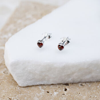 Silver Or Gold Plated Mini Red Cz Heart Stud Earrings, 2 of 4