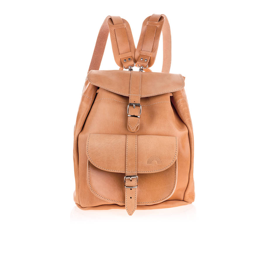 small tan leather backpack