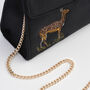 Deer And Moon Embroidered Black Velvet Tote, thumbnail 7 of 8