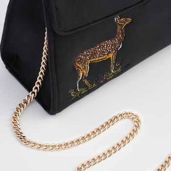 Deer And Moon Embroidered Black Velvet Tote, 7 of 8