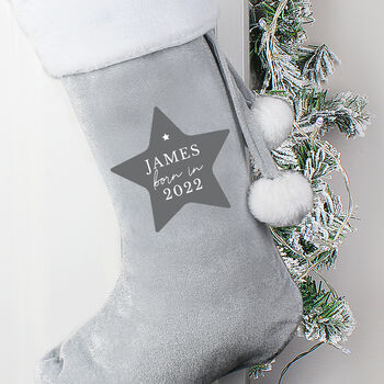 Personalised New Baby Luxury Silver Grey Stocking, 2 of 2