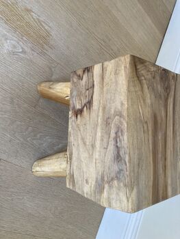 Solid Teak Root Square Chunky Table Stool – Natural Wood, 8 of 12