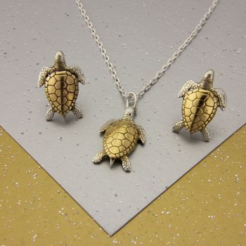 Turtle Stud Earrings In 18 Ct Gold On Silver, 3 of 3