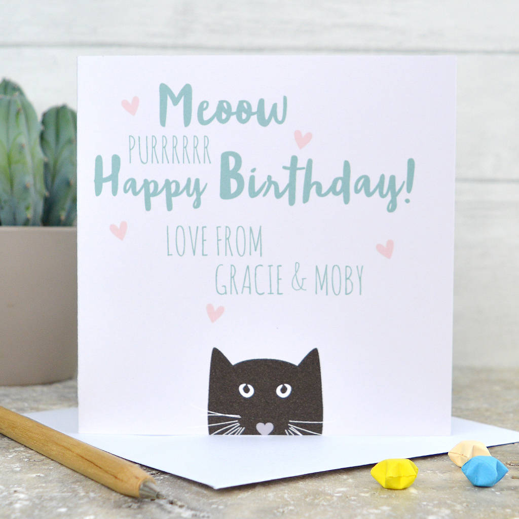 personalised 'from the cat' birthday card by pink and turquoise ...