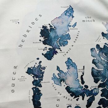 Scottish Hebrides Watercolour Map Organic Tea Towel, 3 of 8