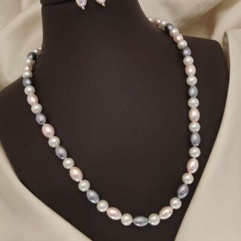 Large White Grey Round Oval Pearl Necklace And Earring Set, 8 of 8