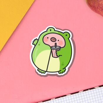 Cute Pig Wearing Frog Outfit Vinyl Sticker, 4 of 8
