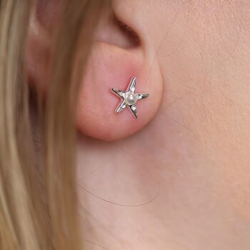 Sterling Silver And Pearl Starfish Stud Earrings, 6 of 10