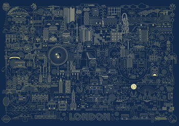 London Landmarks Illustrated Map Screen Print | Gold, 4 of 4