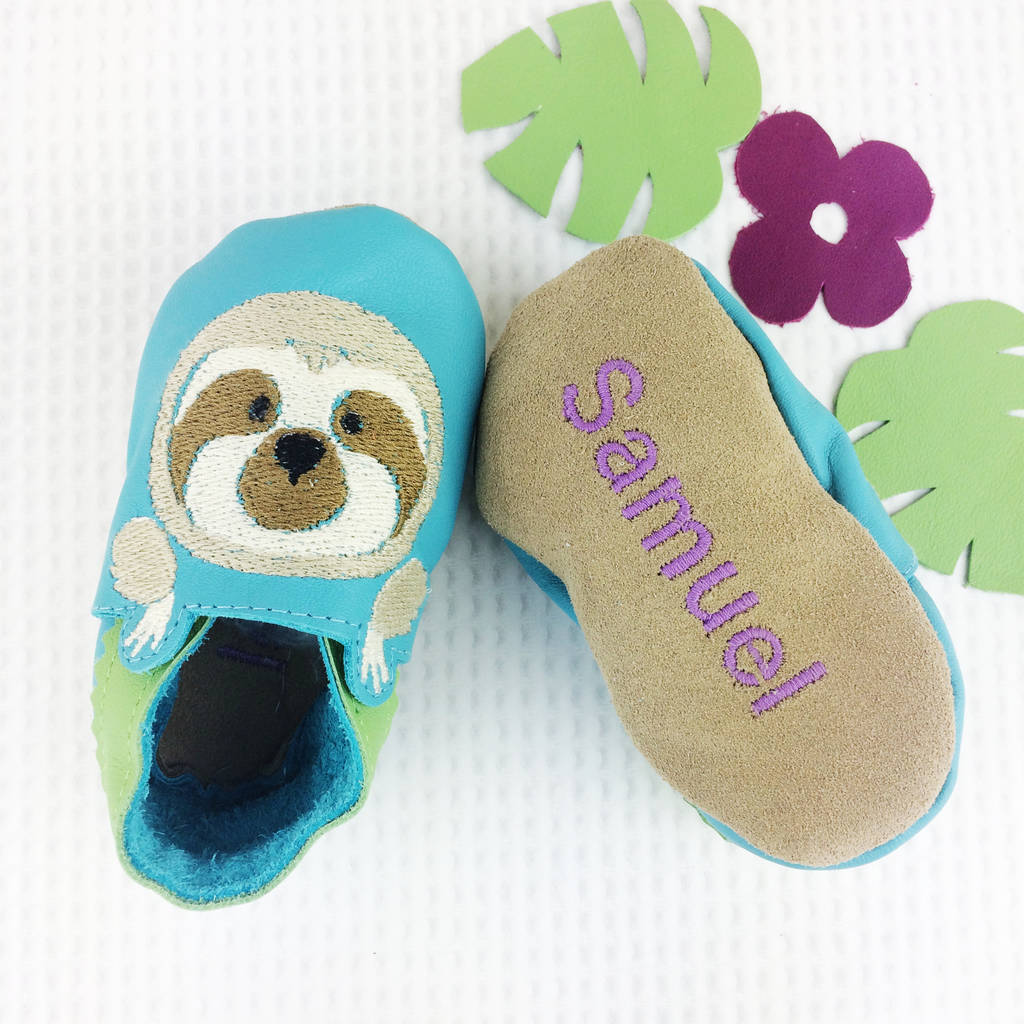 Personalised Emroidered Sloth Baby Shoes, 1 of 4