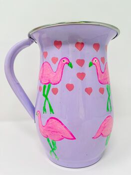 Hand Painted Enamel Jug | Purple Flamingo, 3 of 3