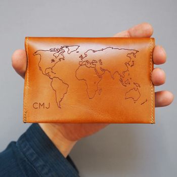 Personalised Leather Passport Holder With World Map, 11 of 12