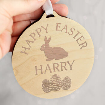 Personalised Easter Bunny Round Wooden Decoration, 2 of 5