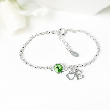 Belle Birthstone And Initial Bracelet Sterling Silver, 2 of 8