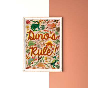 Dinosaur Kids Wall Art | Hand Painted Dino Bedroom Print, 5 of 13