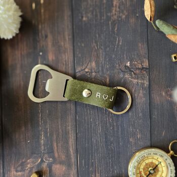 Leather Bottle Opener Keyring Personalised Gift, 3 of 7