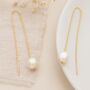 Gold Plated Pearl Threader Earrings – 120mm Drop, thumbnail 2 of 5