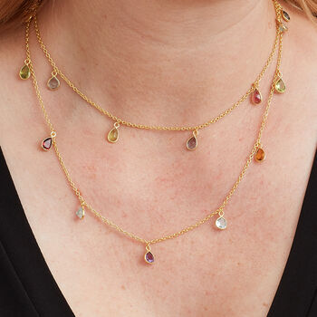 Multi Gemstone Gold Plated Silver Chain Long Necklace, 11 of 12