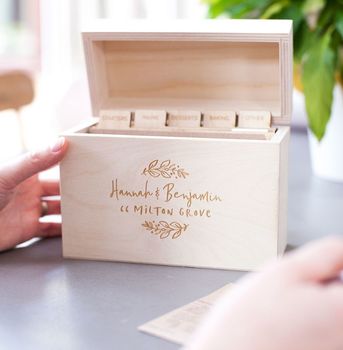 Personalised New Home Wooden Recipe Box, 2 of 12