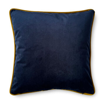 Luxury Velvet Cushion With Piping Spring Navy Blue And Gold, 4 of 5