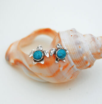 Gili Sea Turtle Turquoise Silver Stud Earrings, 3 of 12