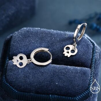 Skull Huggie Hoop Earrings In Sterling Silver, 3 of 12