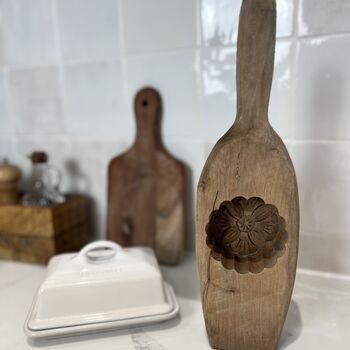 Large Vintage Wooden Butter Mould With Floral Carving, 4 of 5