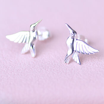 Sterling Silver Hummingbird Stud Earrings, 3 of 5