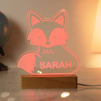 Personalised Cute Fox Wooden LED Night Light, 2 of 10