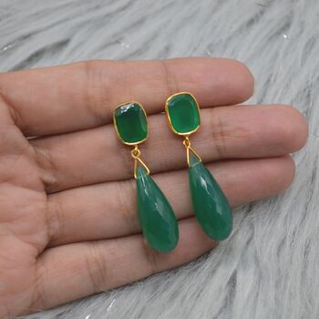 Green Onyx Gold Plated Sterling Silver Drop Earrings, 6 of 9