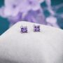 Emerald Cut Amethyst Purple Cz Stud Earrings, thumbnail 1 of 11
