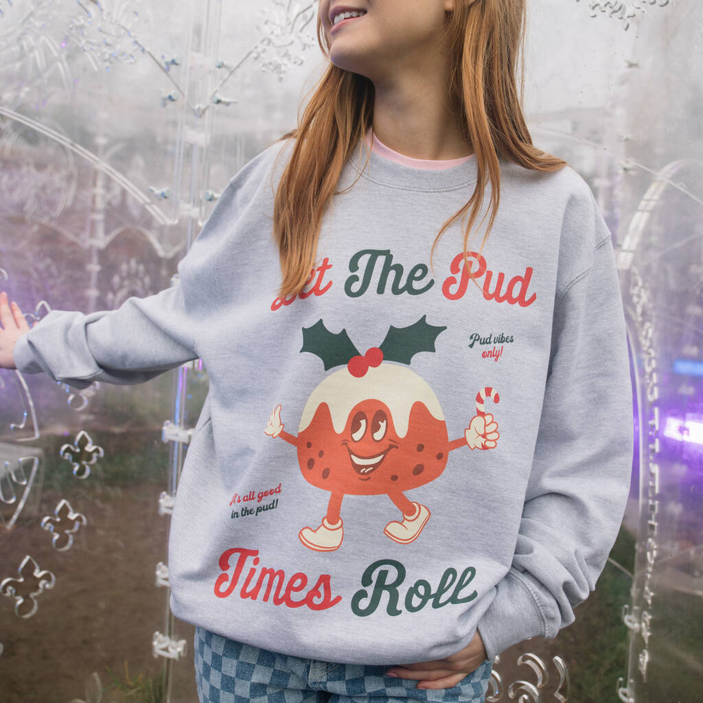 Let The Pud Times Roll Women's Christmas Jumper, 1 of 4