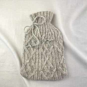 Fair Trade Cable Handknit Wool Hot Water Bottle Cover, 6 of 12