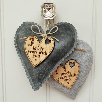 3rd Wedding Anniversary Leather Heart With Oak Message, 2 of 10