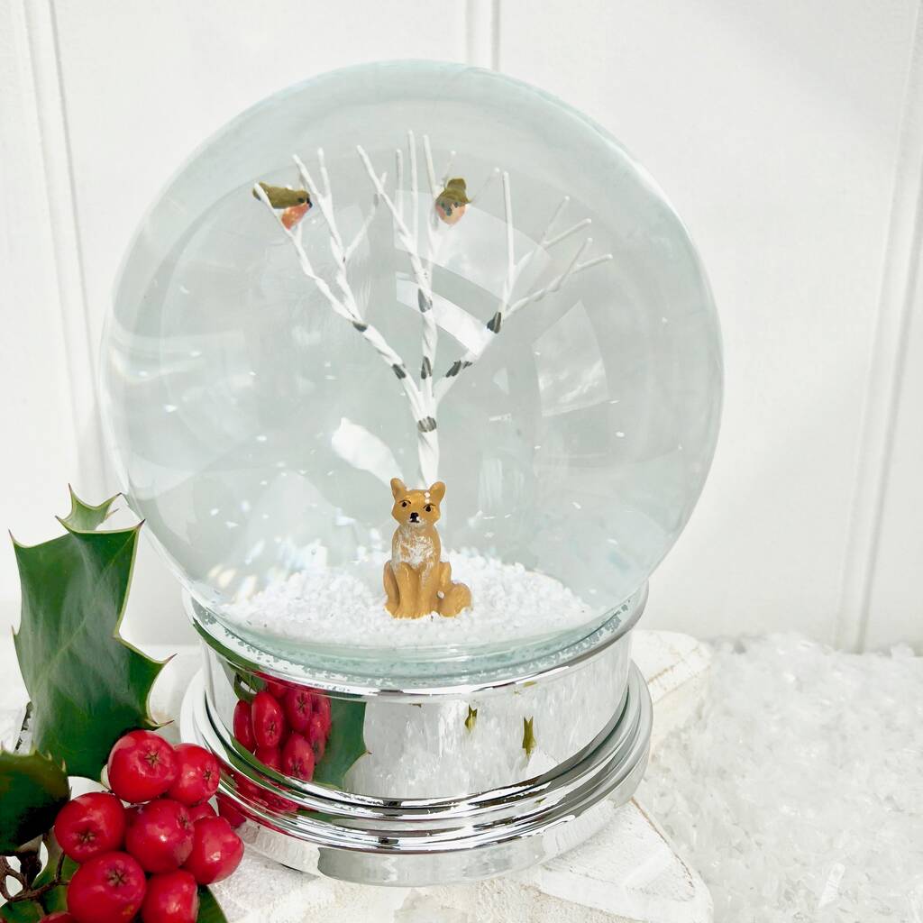 christmas snow globe with fox by pink pineapple home & gifts 