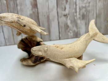 Hand Carved Wooden Whale Pair Sculpture Ornament, 6 of 12