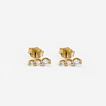 Cluster Stud Earrings With Three Tiny Round Stones, 2 of 3