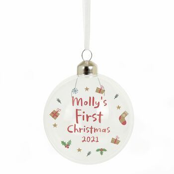 Personalised First Christmas Glass Bauble, 2 of 3