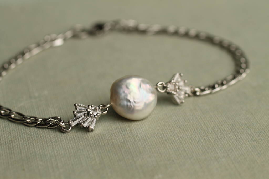 Silver Plated Art Deco Freshwater Pearl Bridal Bracelet, 1 of 10