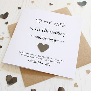 Personalised 6th Anniversary Card With Iron Heart, 2 of 6