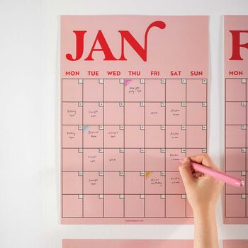Monthly Undated A3 Wall Planner | 12 Pages | Pink And Red, 2 of 7