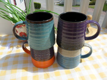 Set Of Four Reactive Glaze Brûlée Mugs In Assorted Alternative Glazes, 2 of 11