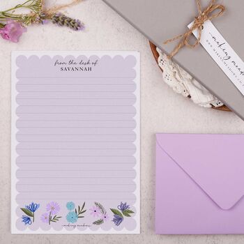 A5 Personalised Letter Writing Paper With Lilac Flowers, 3 of 4