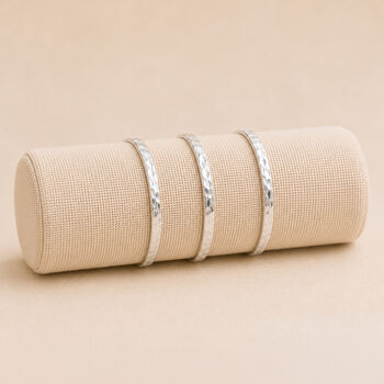 Sterling Silver Plated Triple Hammered Bangle Set, 3 of 7