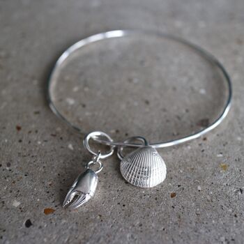 Sterling Silver Crab Claw And Cockle Shell Bangle, 2 of 3