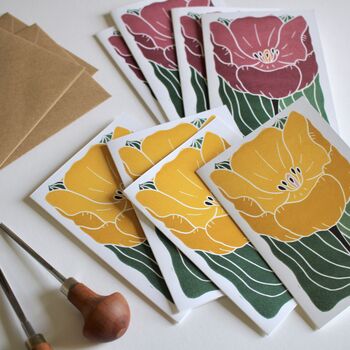 Tulip In Bloom Linocut Notecards Set Of Eight, 2 of 6